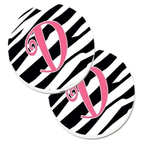 Carolines Treasures Monogram Initial D Zebra Stripe & Pink Set of 2 Cup Holder Car Coaster