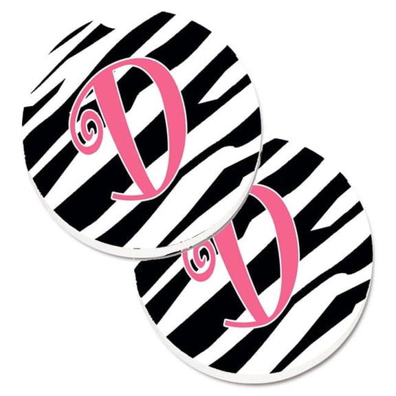 Carolines Treasures Monogram Initial D Zebra Stripe & Pink Set of 2 Cup Holder Car Coaster