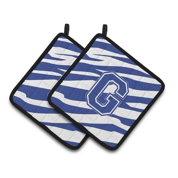 Carolines Treasures Monogram Initial G Tiger Stripe Blue & White Pair of Pot Holders