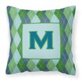 thumbnail image 1 of Carolines Treasures CJ1020-MPW1414 Monogram - Initial M Blue Argoyle Indoor & Outdoor Decorative Fabric Pillow - 14 x 14 in., 1 of 4