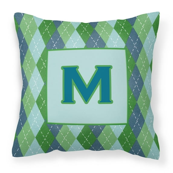 Carolines Treasures CJ1020-MPW1414 Monogram - Initial M Blue Argoyle Indoor & Outdoor Decorative Fabric Pillow - 14 x 14 in.