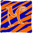 thumbnail image 1 of Carolines Treasures  Monogram Initial M Tiger Stripe Blue and Orange Fabric Decorative Pillow, 1 of 1