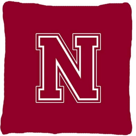 Carolines Treasures Monogram Initial N Maroon And White Indoor & Outdoor Fabric Decorative Pillow - 14 x 2 x 14 in.