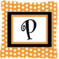 thumbnail image 1 of Carolines Treasures  Monogram Initial P Orange Polkadots Fabric Decorative Pillow, 1 of 1