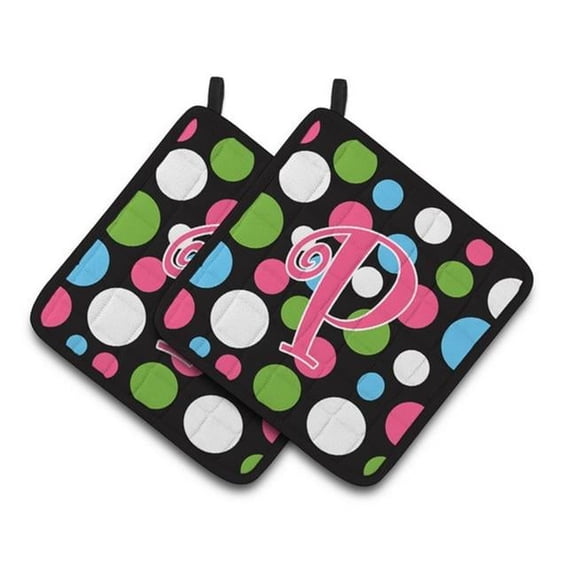 Carolines Treasures Monogram Initial P Polkadots & Pink Pair of Pot Holders