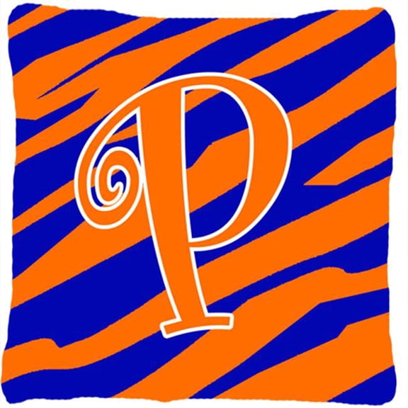 Carolines Treasures  Monogram Initial P Tiger Stripe Blue and Orange Fabric Decorative Pillow