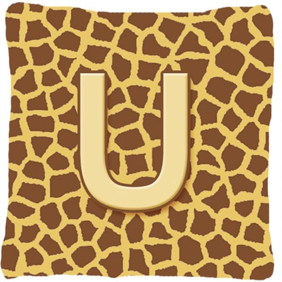 Carolines Treasures  Monogram Initial U Giraffe Decorative Fabric Pillow