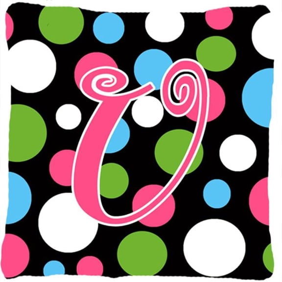 Carolines Treasures Monogram Initial U Polkadots and Pink Fabric Decorative Pillow - 14 x 14 in.