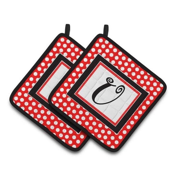 Carolines Treasures Monogram - Initial U Red Black Polka Dots Pair of Pot Holders