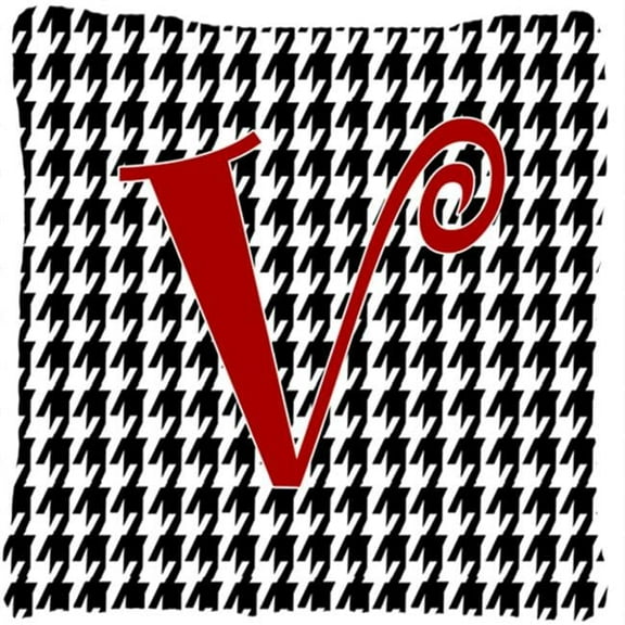 Carolines Treasures  Monogram Initial V Houndstooth Black Fabric Decorative Pillow