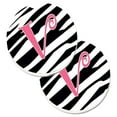 thumbnail image 1 of Carolines Treasures  Monogram Initial V Zebra Stripe & Pink Set of 2 Cup Holder Car Coaster, 1 of 1