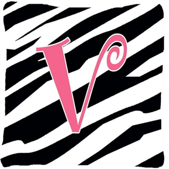 Carolines Treasures Monogram Initial V Zebra Stripe and Pink Fabric Decorative Pillow