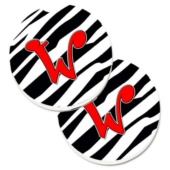Carolines Treasures Monogram Initial W Zebra Red Set of 2 Cup Holder Car Coaster - Red