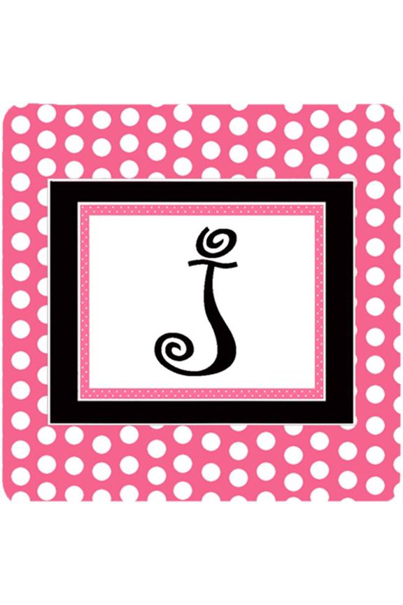 Carolines Treasures Monogram - Pink Black Polka Dots Foam Coasters- Initial Letter J - Set Of 4- 3.5 x 3.5 In.