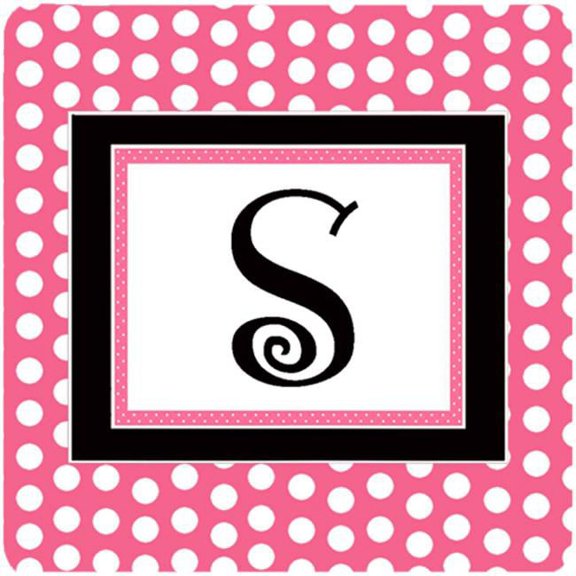 Carolines Treasures Monogram - Pink Black Polka Dots Foam Coasters Initial Letter S- Set Of 4