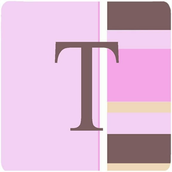 Carolines Treasures Monogram - Pink Stripes Foam Coasters Initial Letter T- Set Of 4