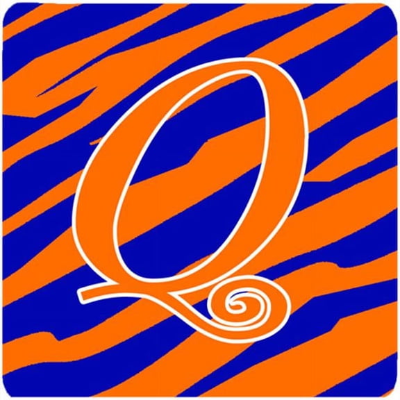 Carolines Treasures Monogram - Tiger Stripe Blue And Orange Foam Coasters - Set 4- Initial Letter Q