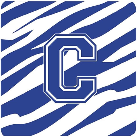 Carolines Treasures  Monogram - Tiger Stripe Blue and White Foam Coasters Initial Letter C