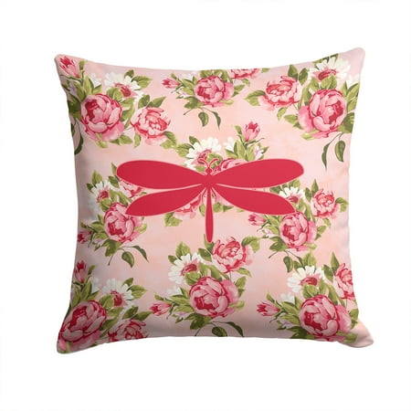 Carolines Treasures Moth Shabby Chic Pink Roses Fabric Decorative Pillow 14Hx14W multicolor