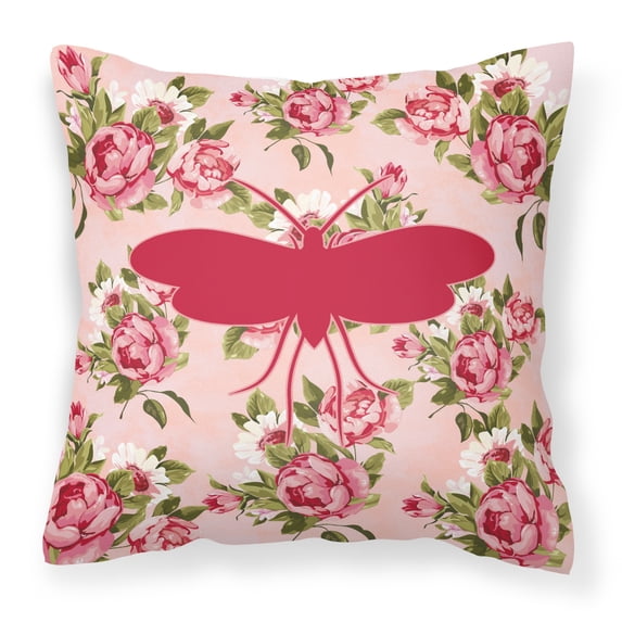 Carolines Treasures Moth Shabby Chic Pink Roses Fabric Decorative Pillow 14Hx14W multicolor