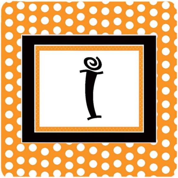Carolines Treasures Orange Polkadots Foam Coasters Monogram Initial Letter I- Set - 4