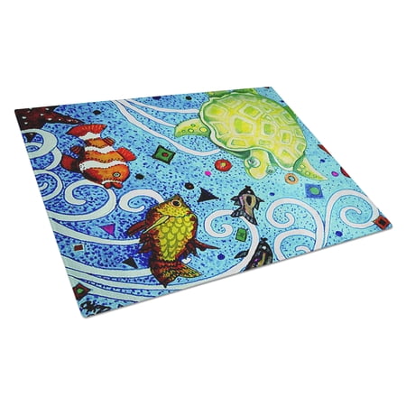 Carolines Treasures PJC1043LCB Turtle Time Turtle Glass Cutting Board Large, 12H x 16W, multicolor