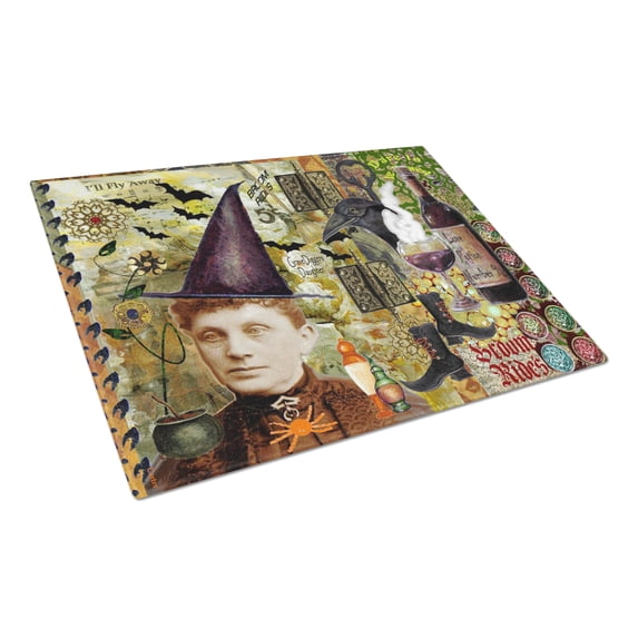 Carolines Treasures PJC1069LCB Broom Rides and Spells Halloween Glass Cutting Board Large, 12H x 16W, multicolor
