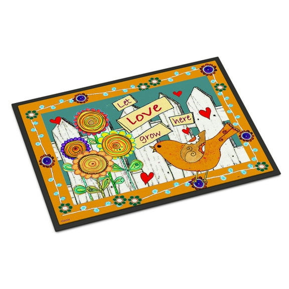 Carolines Treasures PJC1101MAT Let Love Grow Here Door Mat Indoor Rug or Outdoor Welcome Mat 18x27 Doormat  27"L x 18"W