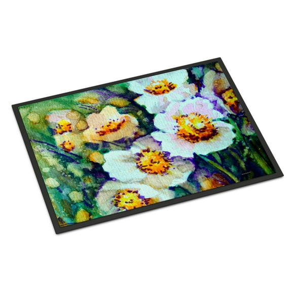 Carolines Treasures PJC1108MAT Raindrops on Poppies Door Mat Indoor Rug or Outdoor Welcome Mat 18x27 Doormat  27"L x