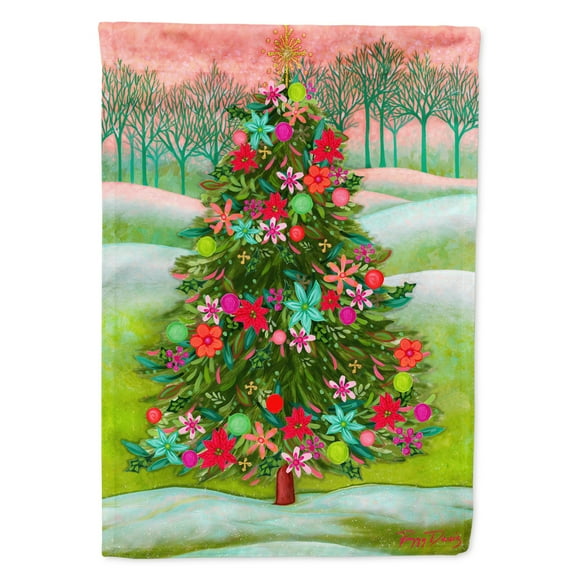 Carolines Treasures PPD3007CHF Poinsetta Oh Christmas Tree Flag Canvas House Size  Large multicolor