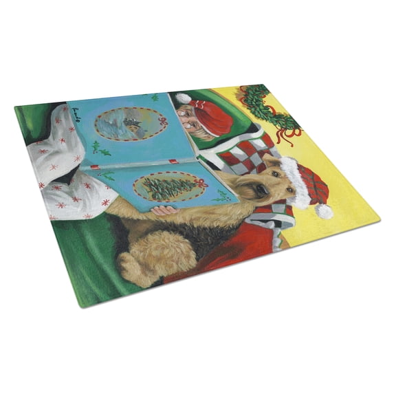 Carolines Treasures PPP3006LCB Airedale Storybook Tails Christmas Glass Cutting Board Large, 12H x 16W, multicolor