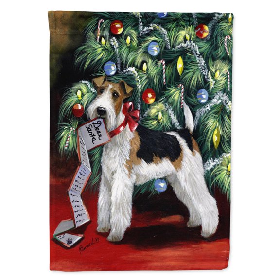 Carolines Treasures PPP3092CHF Fox Terrier Christmas Dear Santa Flag Canvas House Size  Large multicolor