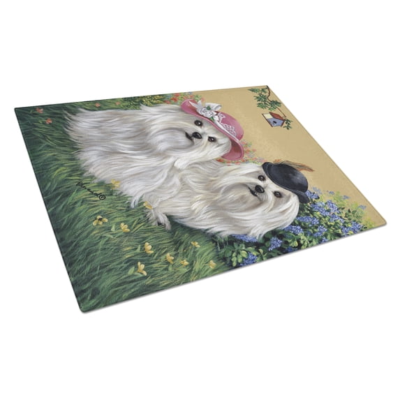 Carolines Treasures PPP3112LCB Maltese Mr and Mrs Glass Cutting Board Large, 12H x 16W, multicolor