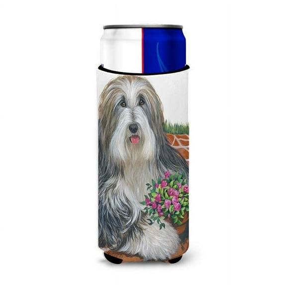 Carolines Treasures PPP3141MUK 12 oz Bearded Collie Pot of Roses Ultra Hugger for Slim Cans