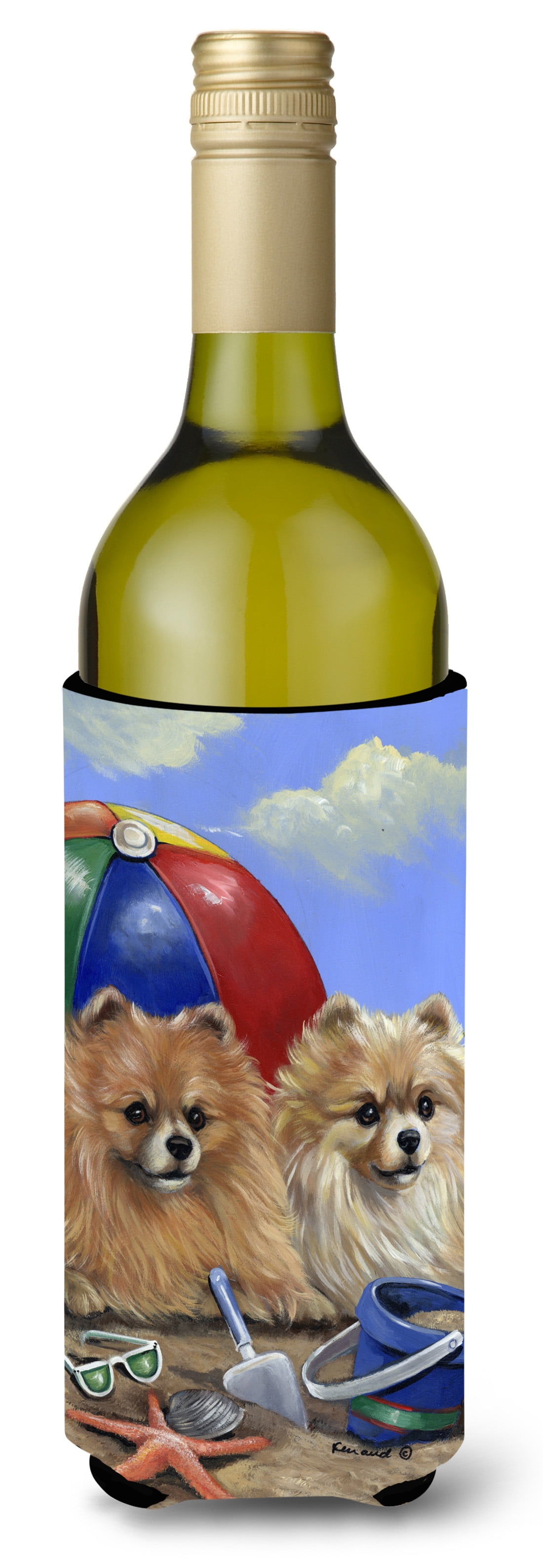 Carolines Treasures PPP3145LITERK 24 oz Pomeranian Beach Wine Bottle Hugger