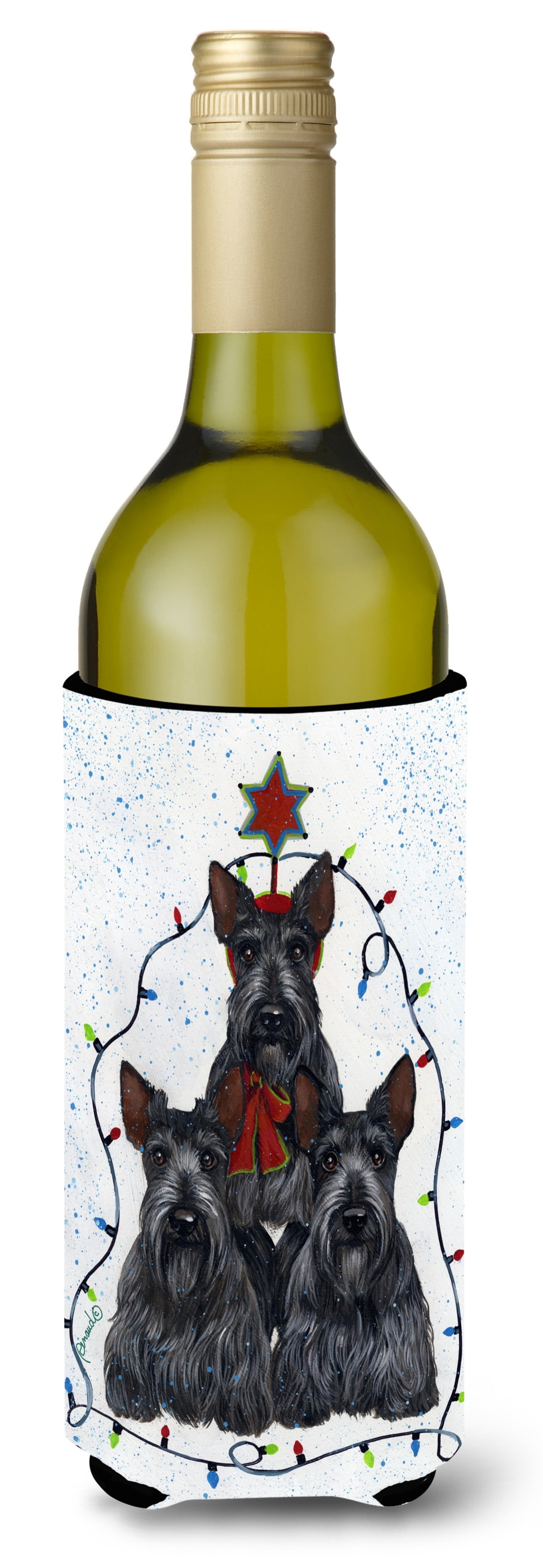 Carolines Treasures PPP3176LITERK 24 oz Scottie Christmas Family Tree Wine Bottle Hugger
