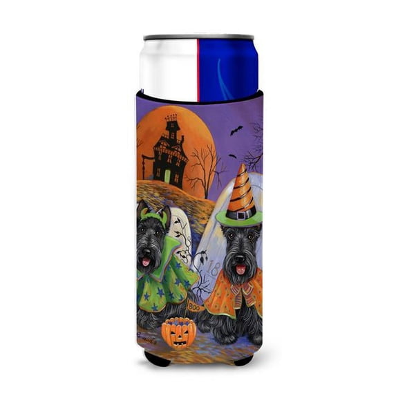 Carolines Treasures PPP3177MUK 12 oz Scottie Halloween Haunted House Ultra Hugger for Slim Cans