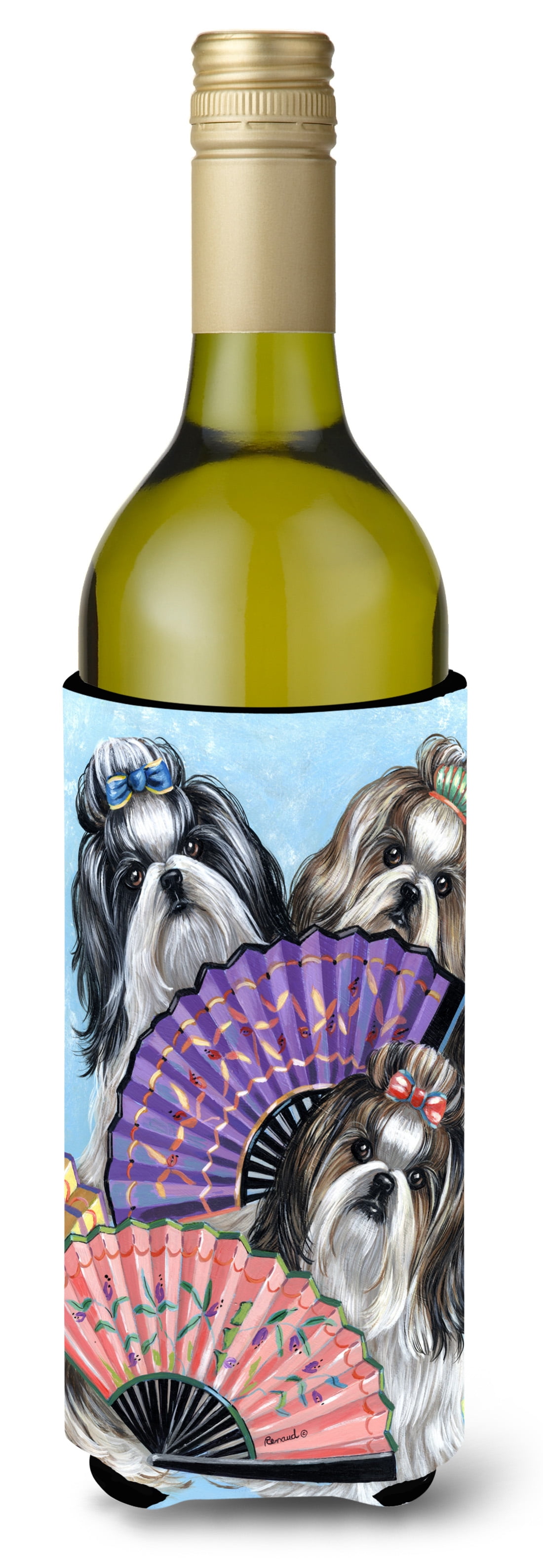 Carolines Treasures PPP3190LITERK 24 oz Shih Tzu Top Fans Wine Bottle Hugger