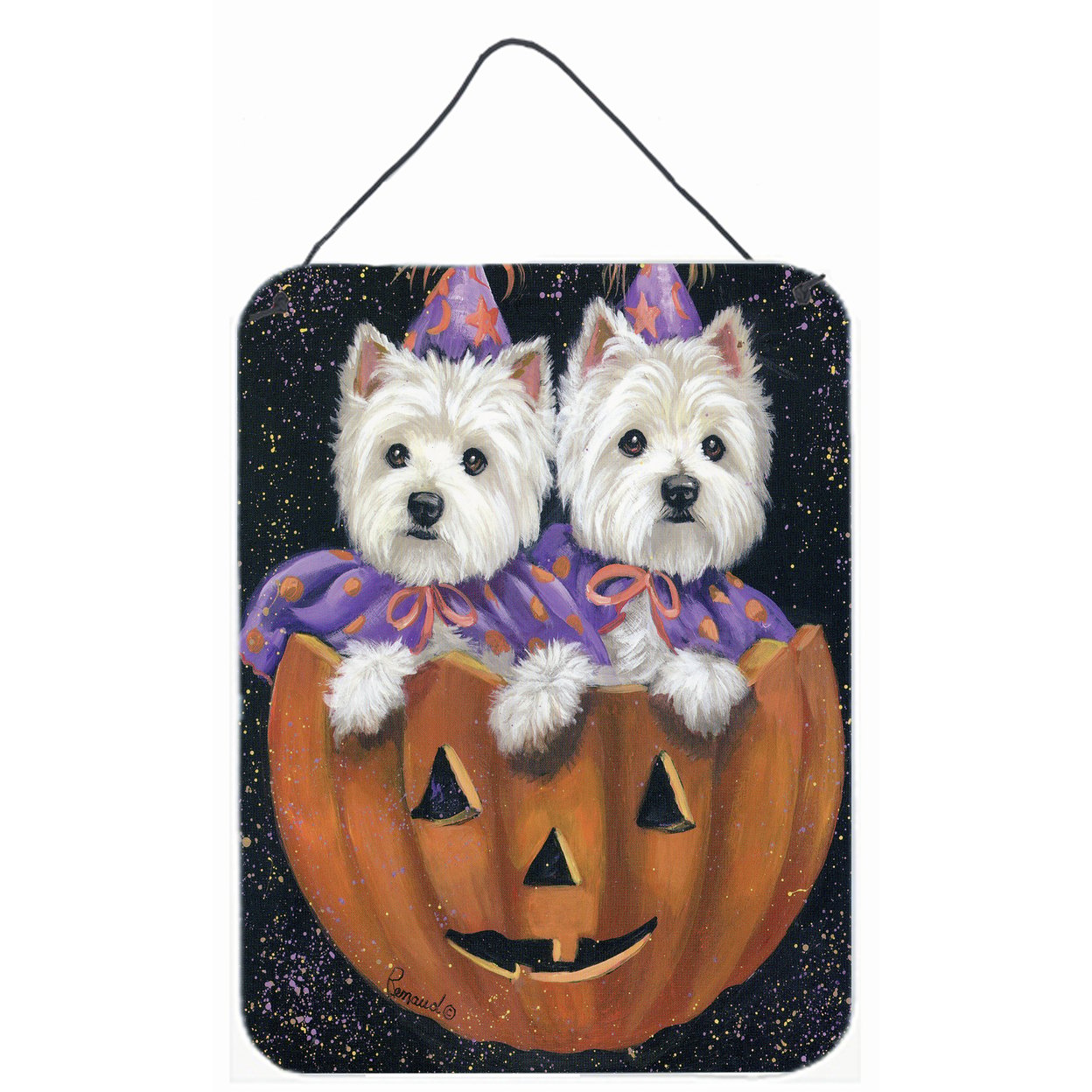 Carolines Treasures PPP3205DS1216 Westie Halloween Pumpkin Ride Wall or Door Hanging Prints 12x16 multicolor