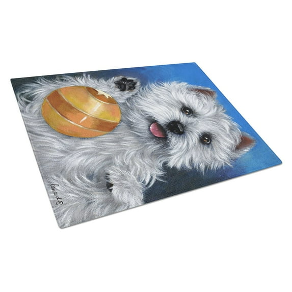 Carolines Treasures PPP3223LCB Westie Play Ball Glass Cutting Board Large, 12H x 16W, multicolor