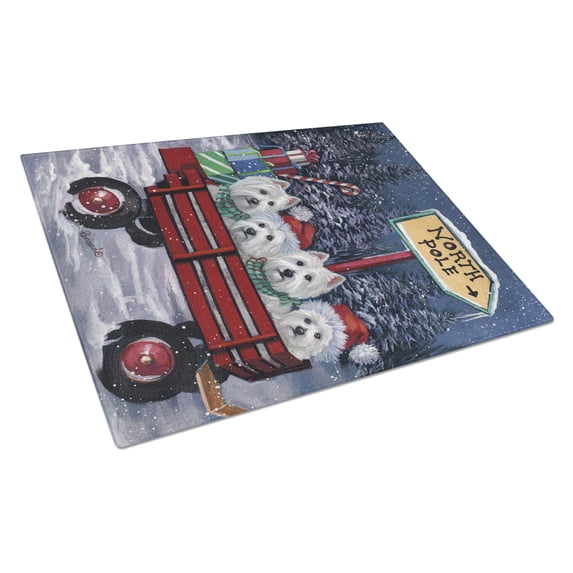 Carolines Treasures PPP3227LCB Westie Christmas Red Wagon Glass Cutting Board Large, 12H x 16W, multicolor