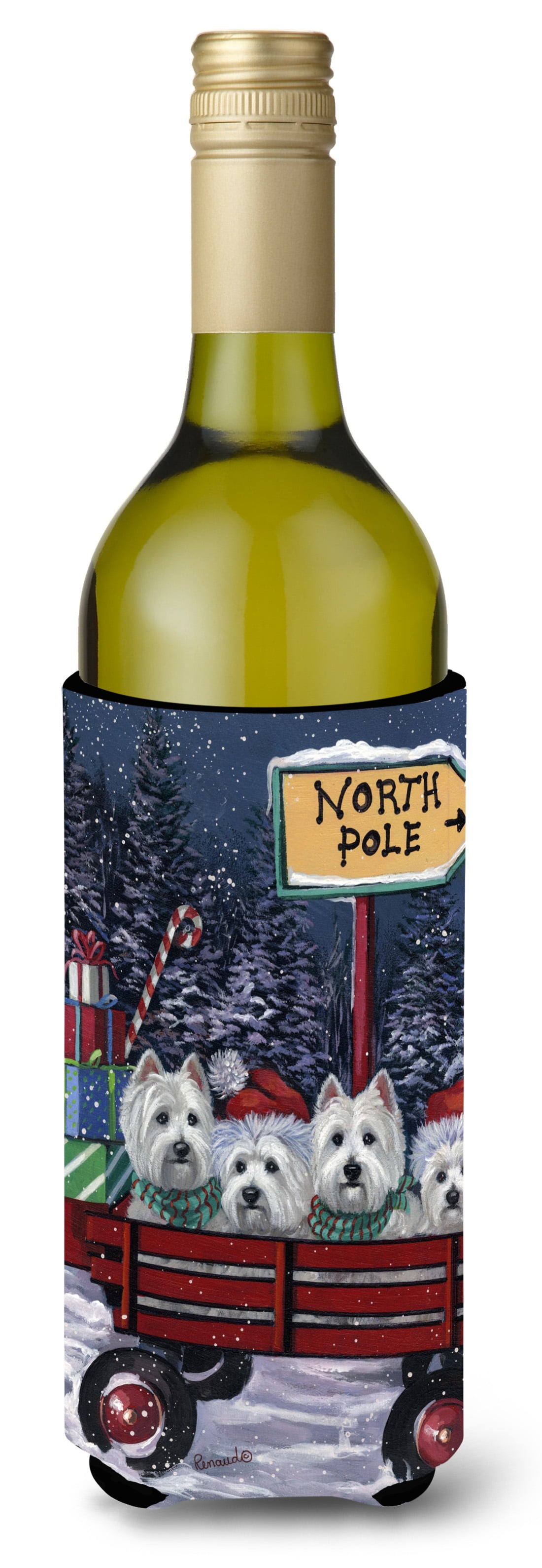 Carolines Treasures PPP3227LITERK 24 oz Westie Christmas Red Wagon Wine Bottle Hugger