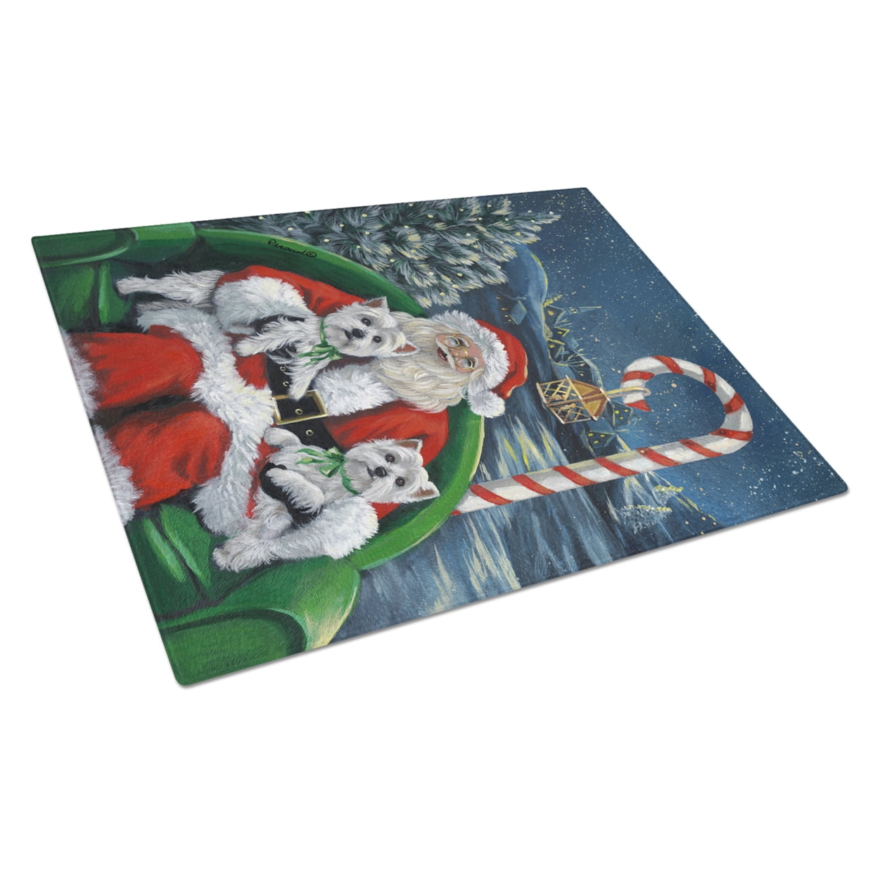 Carolines Treasures PPP3228LCB Westie Christmas Santas Village Glass Cutting Board Large, 12H x 16W, multicolor