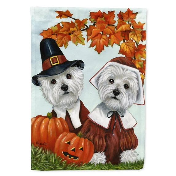 Carolines Treasures PPP3235CHF Westie Thanksgiving Pilgrims Flag Canvas House Size  Large multicolor