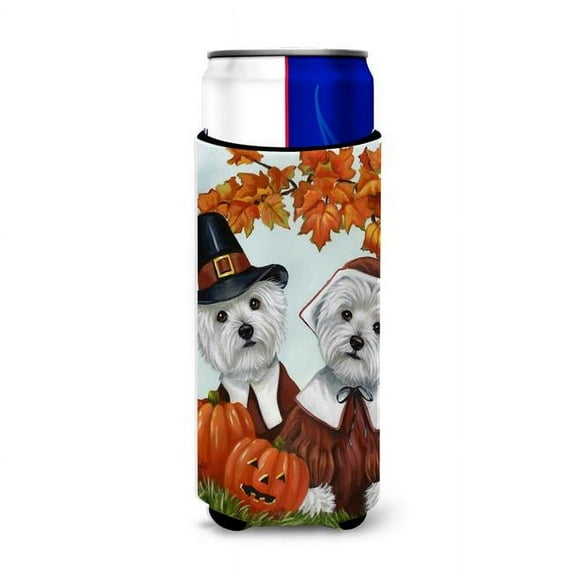Carolines Treasures PPP3235MUK 12 oz Westie Thanksgiving Pilgrims Ultra Hugger for Slim Cans