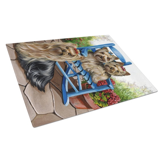 Carolines Treasures PPP3242LCB Yorkie Patio Sweethearts Glass Cutting Board Large, 12H x 16W, multicolor