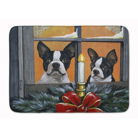 Carolines Treasures PPP3248RUG Boston Terrier Looking for Santa Christmas Bath Mat Machine Washable Anti-fatigue Memory