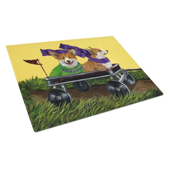 Carolines Treasures PPP3257LCB Corgi Express Glass Cutting Board Large, 12H x 16W, multicolor
