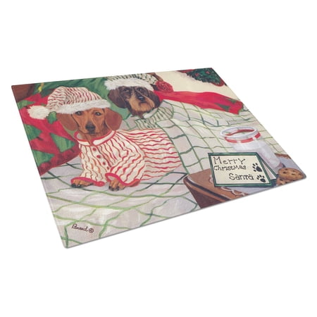 Carolines Treasures PPP3260LCB Dachshund Christmas Waiting for Santa Glass Cutting Board Large, 12H x 16W, multicolor