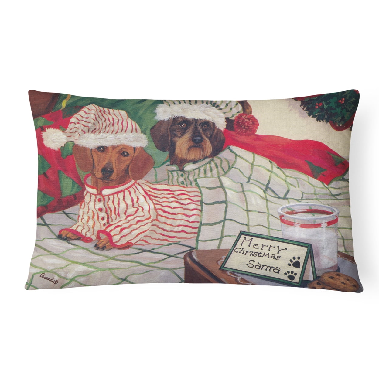 Carolines Treasures PPP3260PW1216 Dachshund Christmas Waiting for Santa Canvas Fabric Decorative Pillow 12H x16W